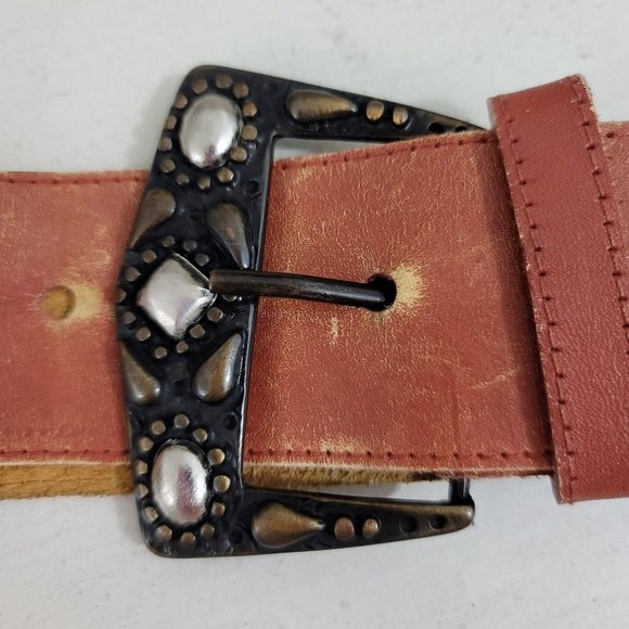 Studded Belt Womens Medium Brown Leather Sepia Tan Western Boho Embellished - Picture 2 of 10